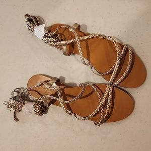 J. crew ankle wrap braided sandals. Size 6. Metallic gold